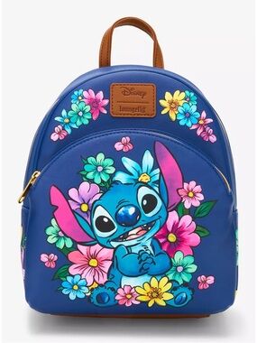 NWT Loungefly Disney Blue Stitch Floral Mini Backpack